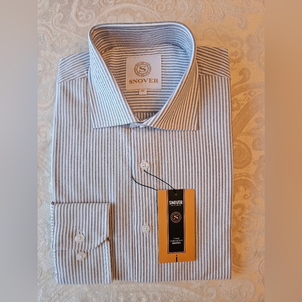 100% Cotton Black Striped Formal Button Down Shirt, 41 Snover, NWT